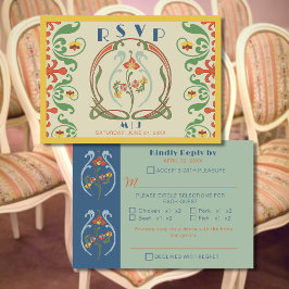 Art Nouveau Wedding Monogram Response Card RSVP Karte