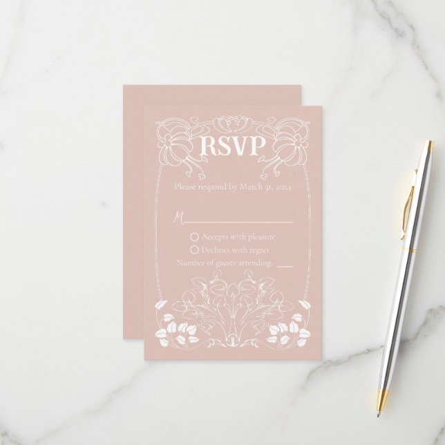 Art Nouveau Wedding RSVP Karte (Vorderseite/Rückseite Beispiel)