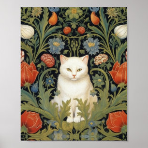 Art nouveau weiße Katze im Garten Poster