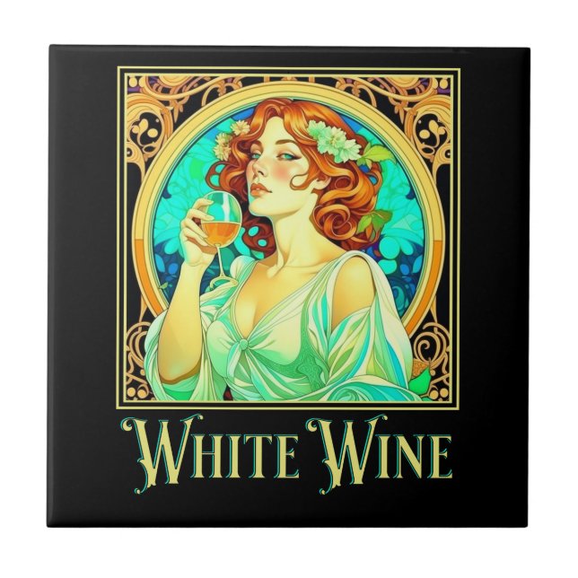 Art Nouveau Weißer Wein Fliese (Vorderseite)