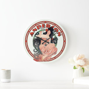 Art Nouveau-Werbeplakat von Mucha Große Wanduhr