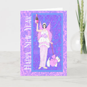 Art Nouveau Westie Dog Pink Lila Neues Jahr Card Dankeskarte