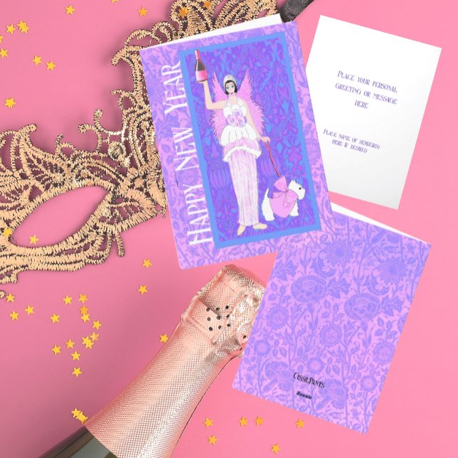 Art Nouveau Westie Dog Pink Lila Neues Jahr Card Dankeskarte (Von Creator hochgeladen)