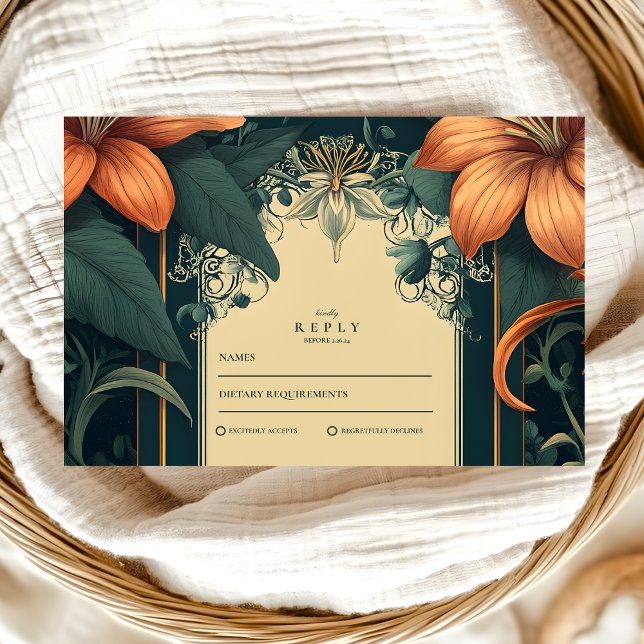 Art Nouveau Whimsical Floral Wedding RSVP Karte (Von Creator hochgeladen)
