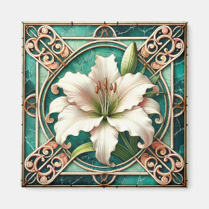 Art Nouveau White Liege Blume Motif Magnet