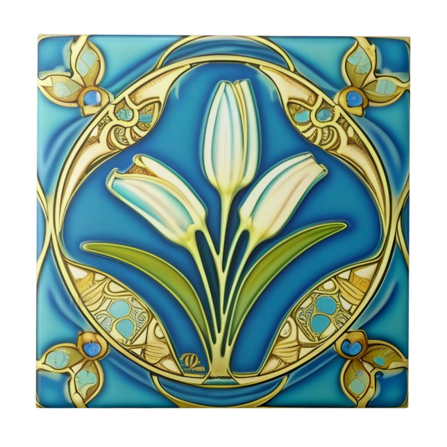 Art Nouveau White Stylily Fliese (Vorderseite)