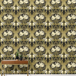 Art Nouveau White Tulips on Dark Background Tapete