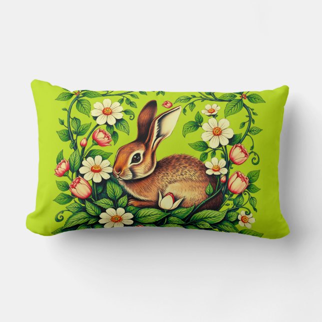 Art Nouveau Wild Rabbit and Flowers Lendenkissen (Vorderseite)
