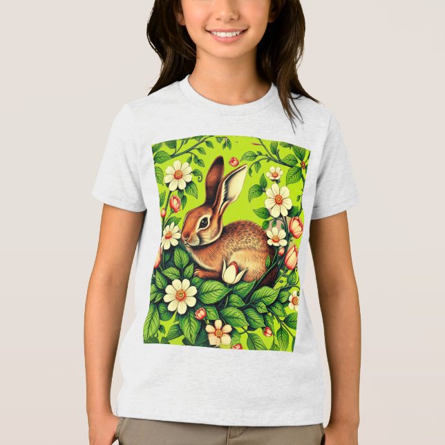 Art Nouveau Wild Rabbit and Flowers Tri-Blend Shirt (Vorderseite)