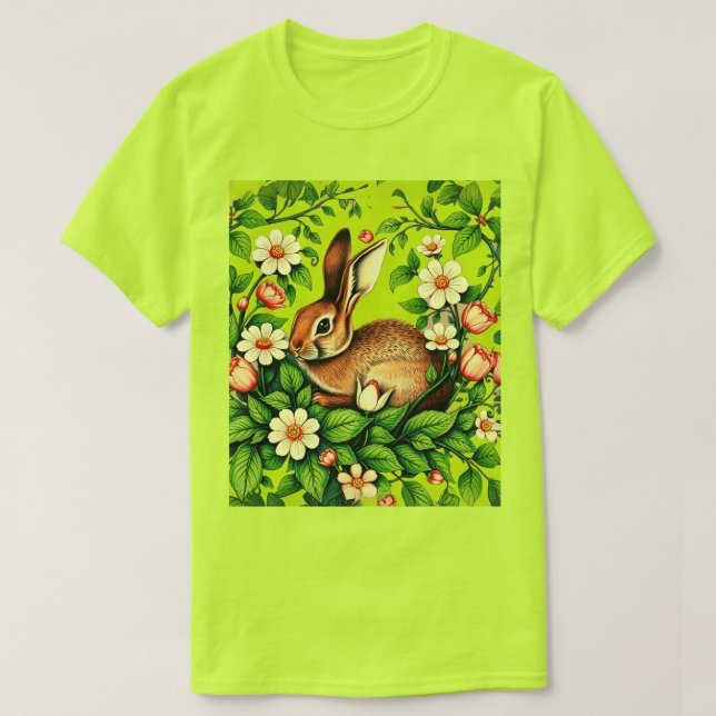 Art Nouveau Wildes Kaninchen und Blume T-Shirt (Design vorne)