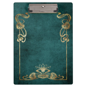 Art nouveau Wildleder sieht elegant goldgrüne Lotu Klemmbrett