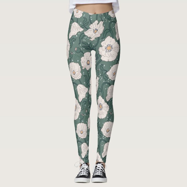 Art Nouveau William-Morris Pattern Leggings (Vorderseite)