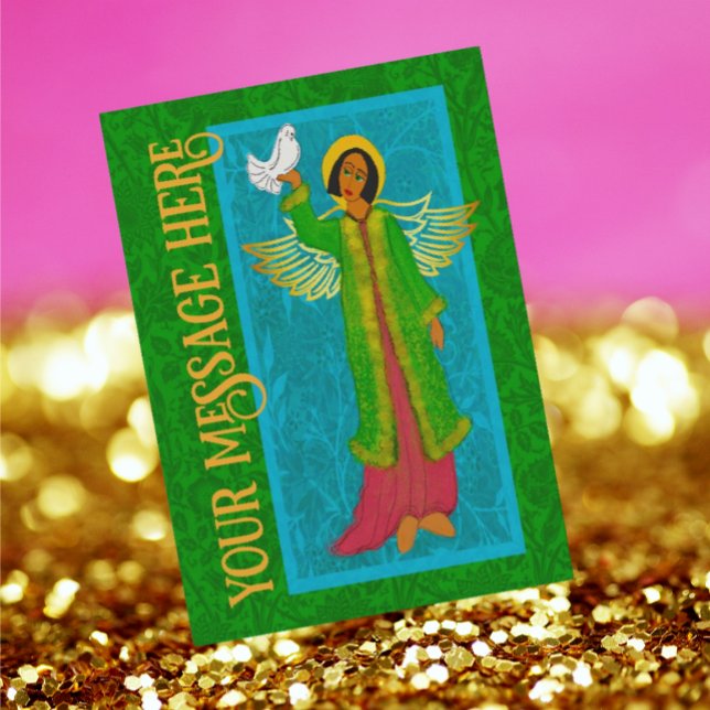 Art Nouveau William Morris Retro Weihnachtskarte Dankeskarte (Art Nouveau Angel with dove.
Personalize it!)