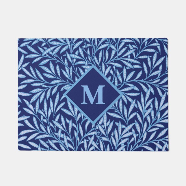 Art Nouveau Willow mit Monogram, Cobalt Blue Fußmatte (Vorderseite)