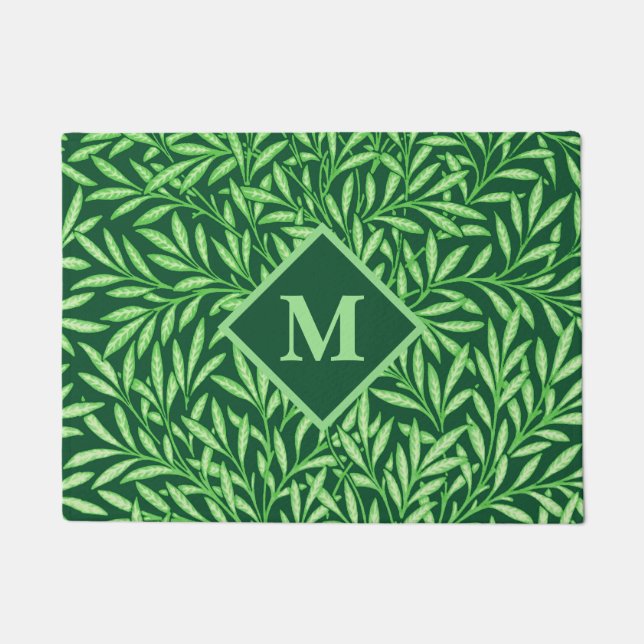 Art Nouveau Willow mit Monogram, Emerald Green Fußmatte (Vorderseite)