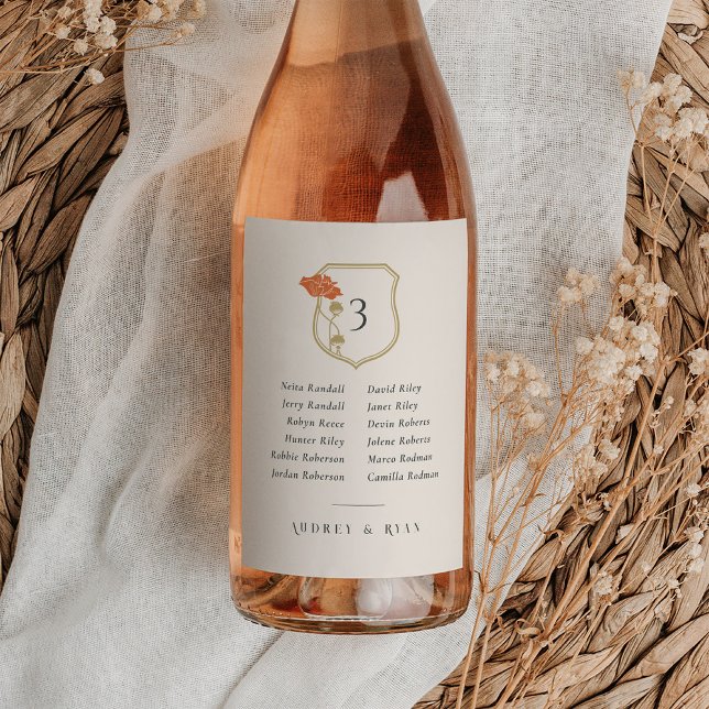 Art Nouveau Wine Bottle Tischnummer & Guest List Weinetikett (Vintage Art Nouveau Wine Bottle Table Number and Guest List Label)