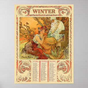 Art Nouveau Winterkalender aus der viktorianischen Poster
