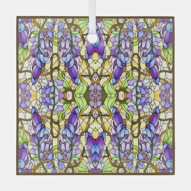 Art Nouveau Wisteria Imitate Gestaltetes Glasmuste Ornament Aus Glas (Vorderseite)