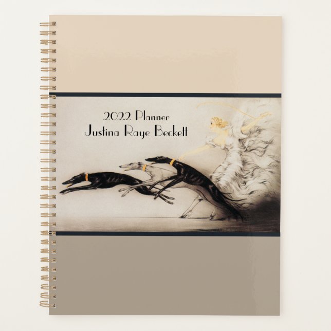 Art Nouveau Woman Greyhounds Louis Icart Planer (Vorderseite)