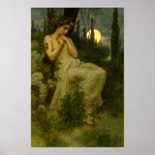 Art Nouveau Woman In Garden Under A June Moon Poster (Vorne)