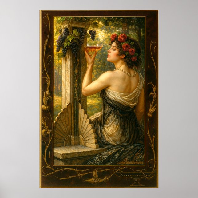 Art Nouveau Woman In Vineyard With Wine Poster (Vorne)