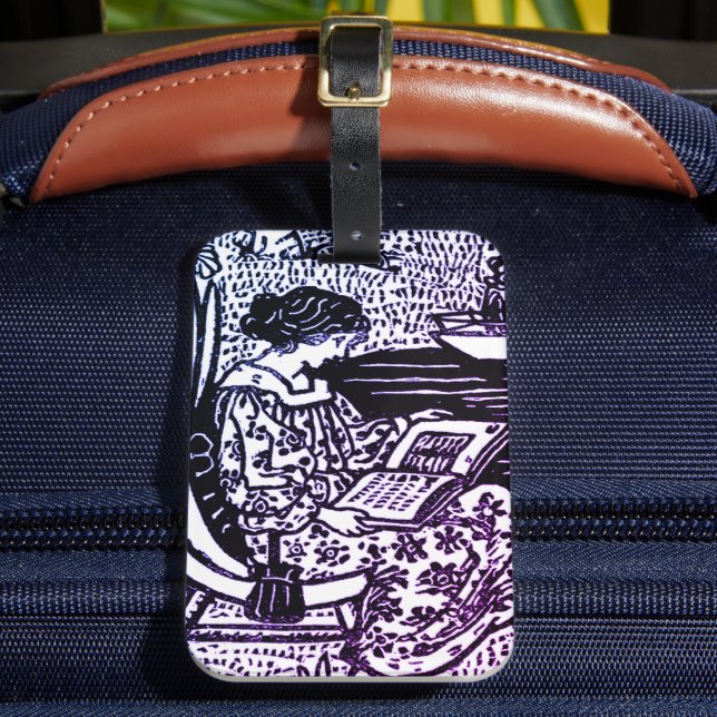 Art Nouveau Woman Lesen Gepäckanhänger (Vorderseite Insitu 2)