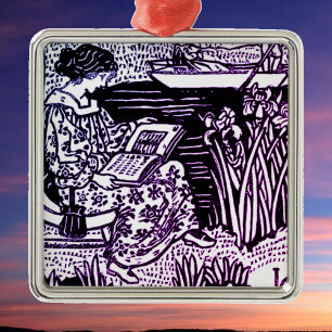 Art Nouveau Woman Lesen Ornament Aus Metall