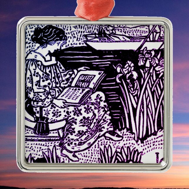 Art Nouveau Woman Lesen Ornament Aus Metall (Von Creator hochgeladen)