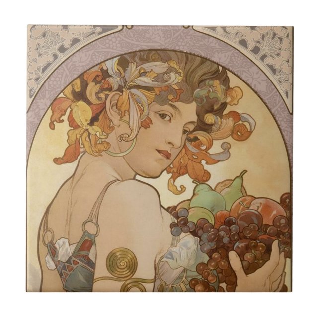 Art Nouveau Woman Mucha Beautiful Fliese (Vorderseite)