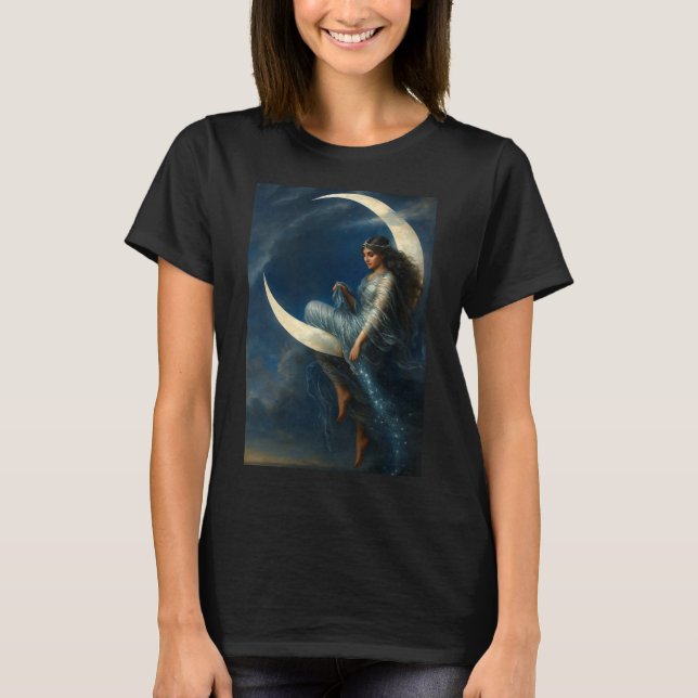 Art Nouveau Woman on Crescent Moon T-Shirt (Vorderseite)