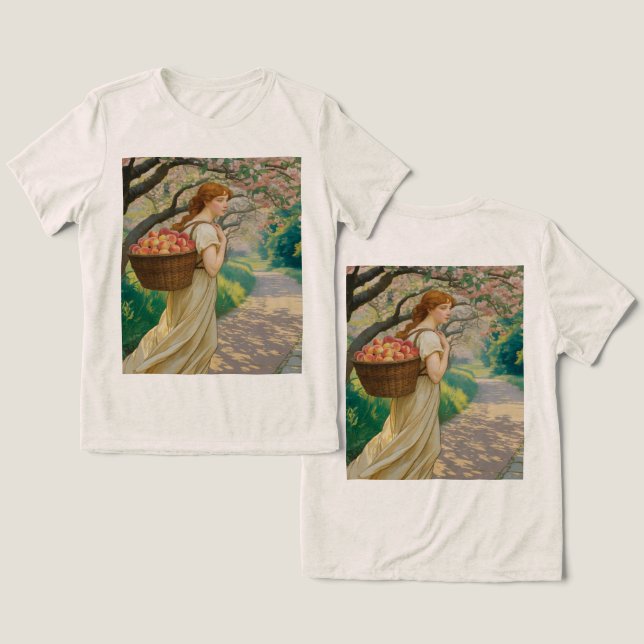 Art Nouveau Woman Peaches Oatmehl Tri-Blend Shirt (Design Vorderseite & Rückseite)