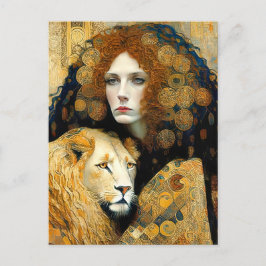 Art Nouveau Woman With Leon Inspired By Klimt Postkarte