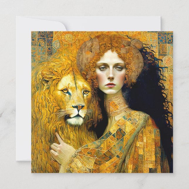 Art Nouveau Woman With Leon Inspired By Klimt Save The Date (Vorderseite)
