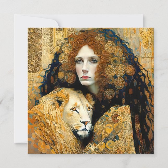 Art Nouveau Woman With Leon Inspired By Klimt Save The Date (Vorderseite)