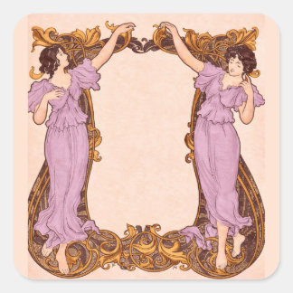 Art Nouveau Women Floral Frame Vintage Decorative  Quadratischer Aufkleber