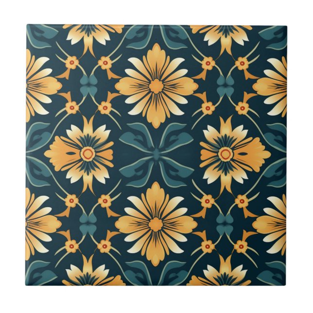 Art Nouveau Yellow Floral Pattern Fliese (Vorderseite)