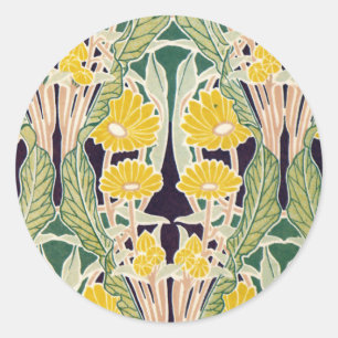 Art Nouveau Yellow Flowers Runder Aufkleber