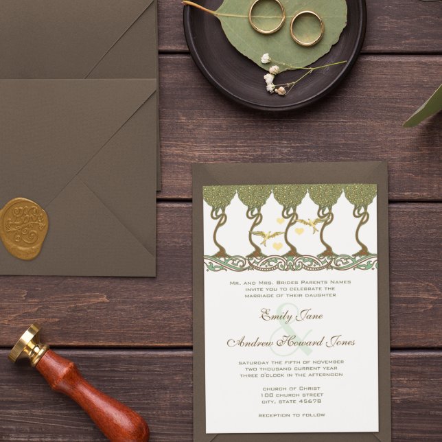 Art Nouveau Yellow Vintag Love Birds Wedding Einladung (Von Creator hochgeladen)