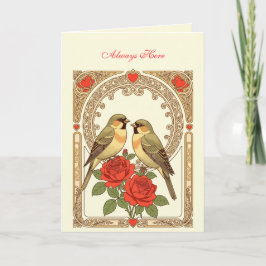 Art Nouveau: Zärtliche Vögel und rote Rosen Karte