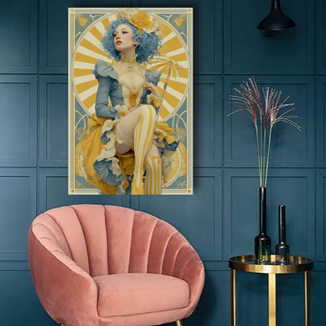 Art Nouveau Zirkusposter in Blau und Gelb Poster (Von Creator hochgeladen)