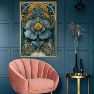 Art Nouveau-Zirkusposter in Blau und Gelb Poster