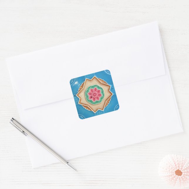 Art Nouveau's Majolica Tiles Quadratischer Aufkleber (Umschlag)