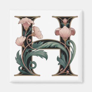 Art Nuevo Rosa und Grüne Buchstabe H Magnet