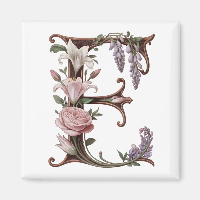 Art Nuevo Rosa und Violetter Buchstabe E Magnet (Vorne)