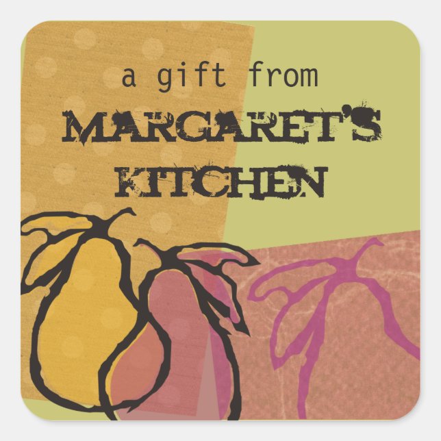 Art Obstbirnen Kochen Backgeschenk Etikett Quadratischer Aufkleber (Vorderseite)