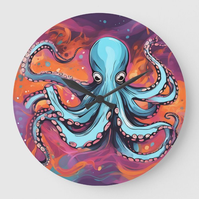 Art Octopus Dream Große Wanduhr (Vorderseite)