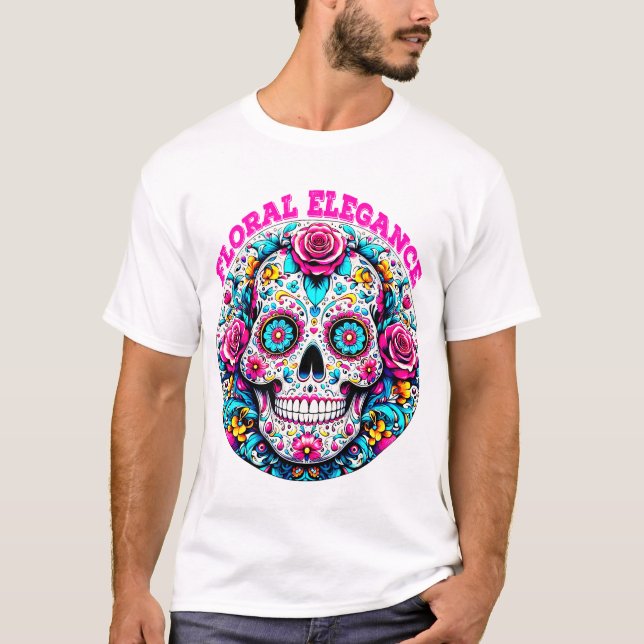 Art of a Sugar Skull with Floral EleganceMuster T-Shirt (Vorderseite)
