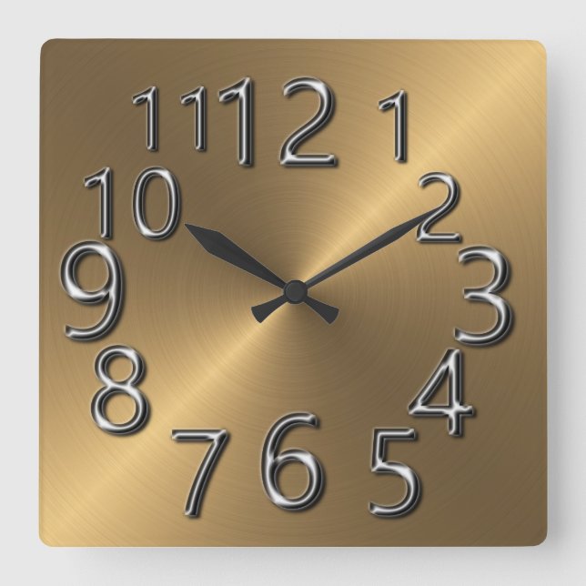 Art-of-Time-Silver & Gold Quadratische Wanduhr (Vorderseite)