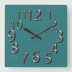 Art-Of-Time-Sommer-Teal-Check-Silber Quadratische Wanduhr