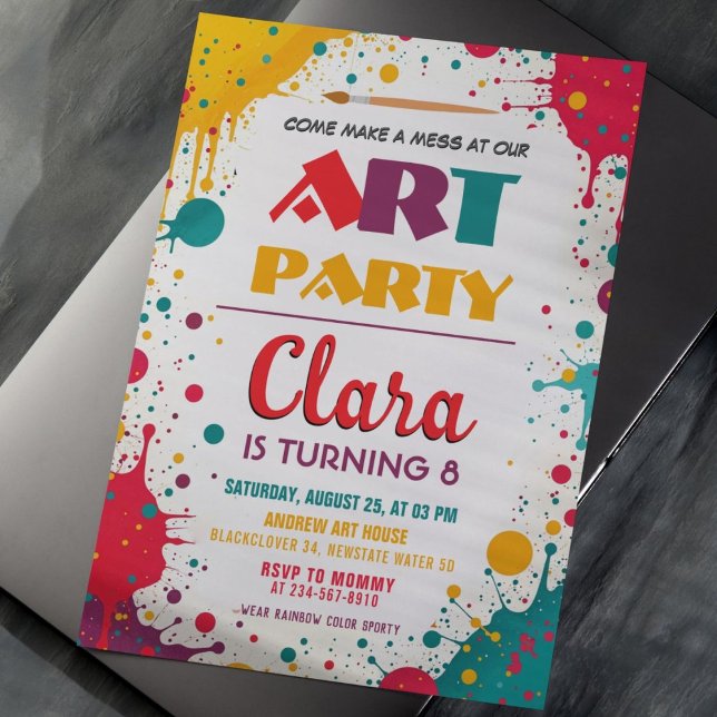 Art Paint Party | Farbiger Kindergeburtstag Einladung (Art Paint Party  Colorful Kids Birthday Invitation)